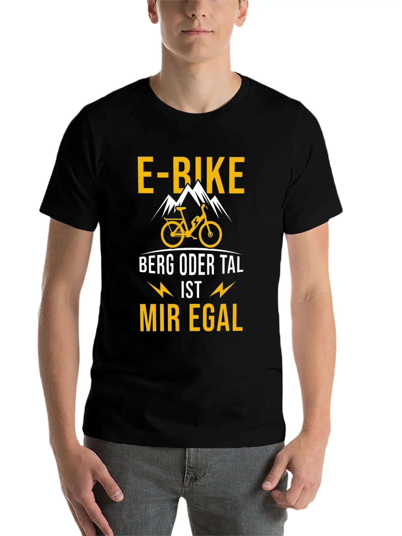 E-Bike Mountain Or Valley I Don't Care Bicycle Stylish Everyday T-Shirt – Unisex Basic Cotton Tee