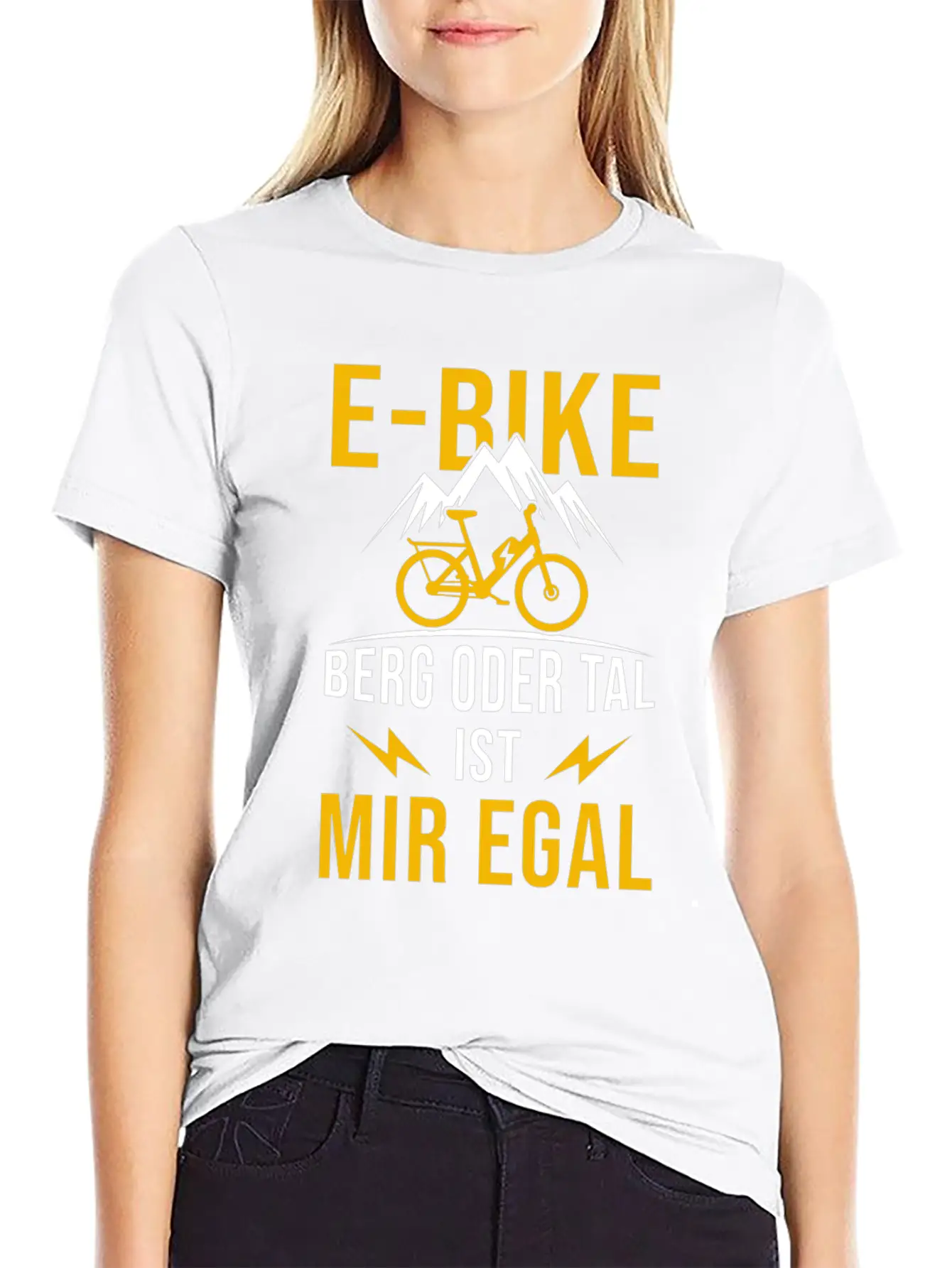 E-Bike Mountain Or Valley I Don't Care Bicycle Stylish Everyday T-Shirt – Unisex Basic Cotton Tee
