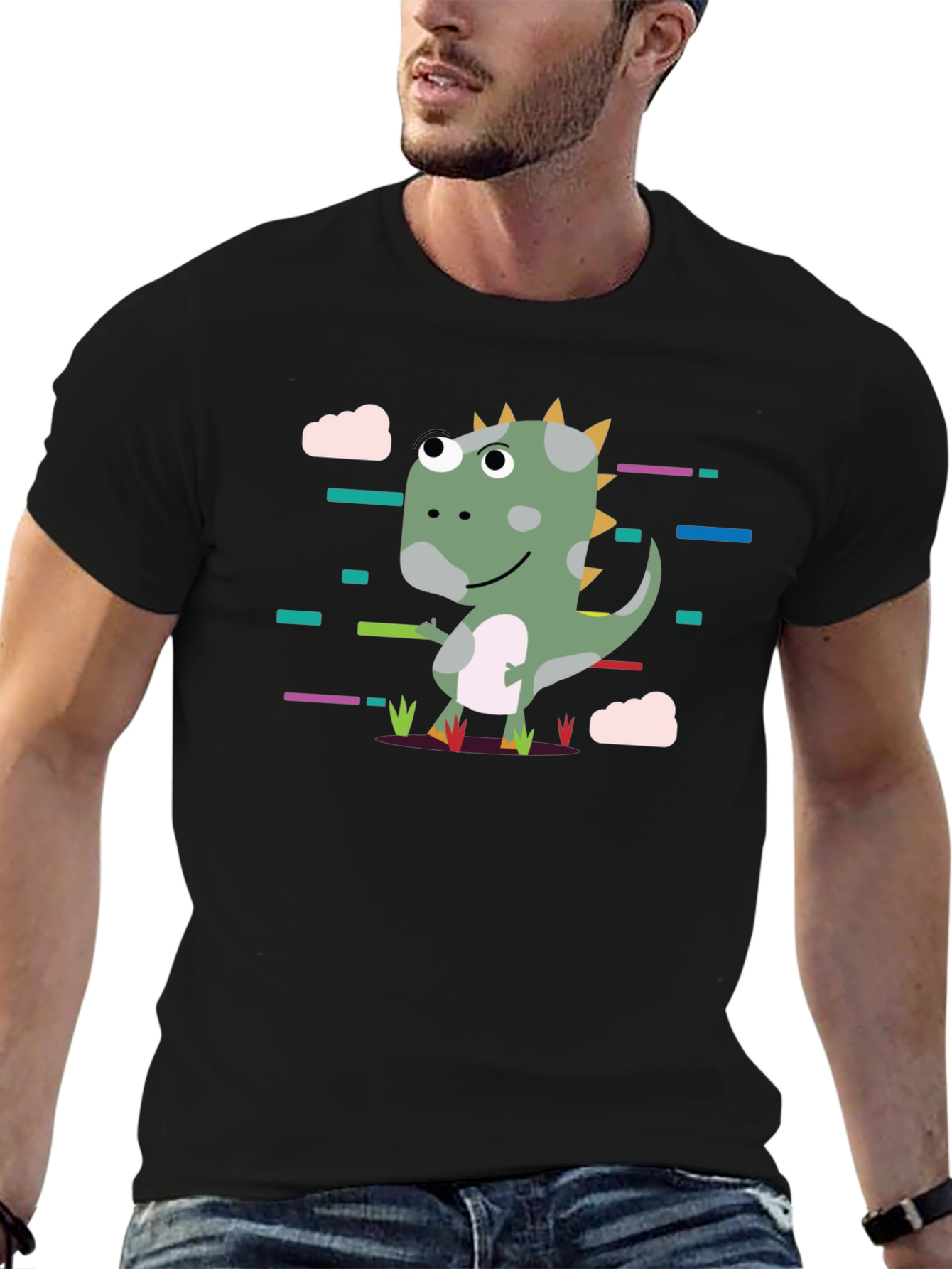 Cartoon Dinosaur Black T-Shirt