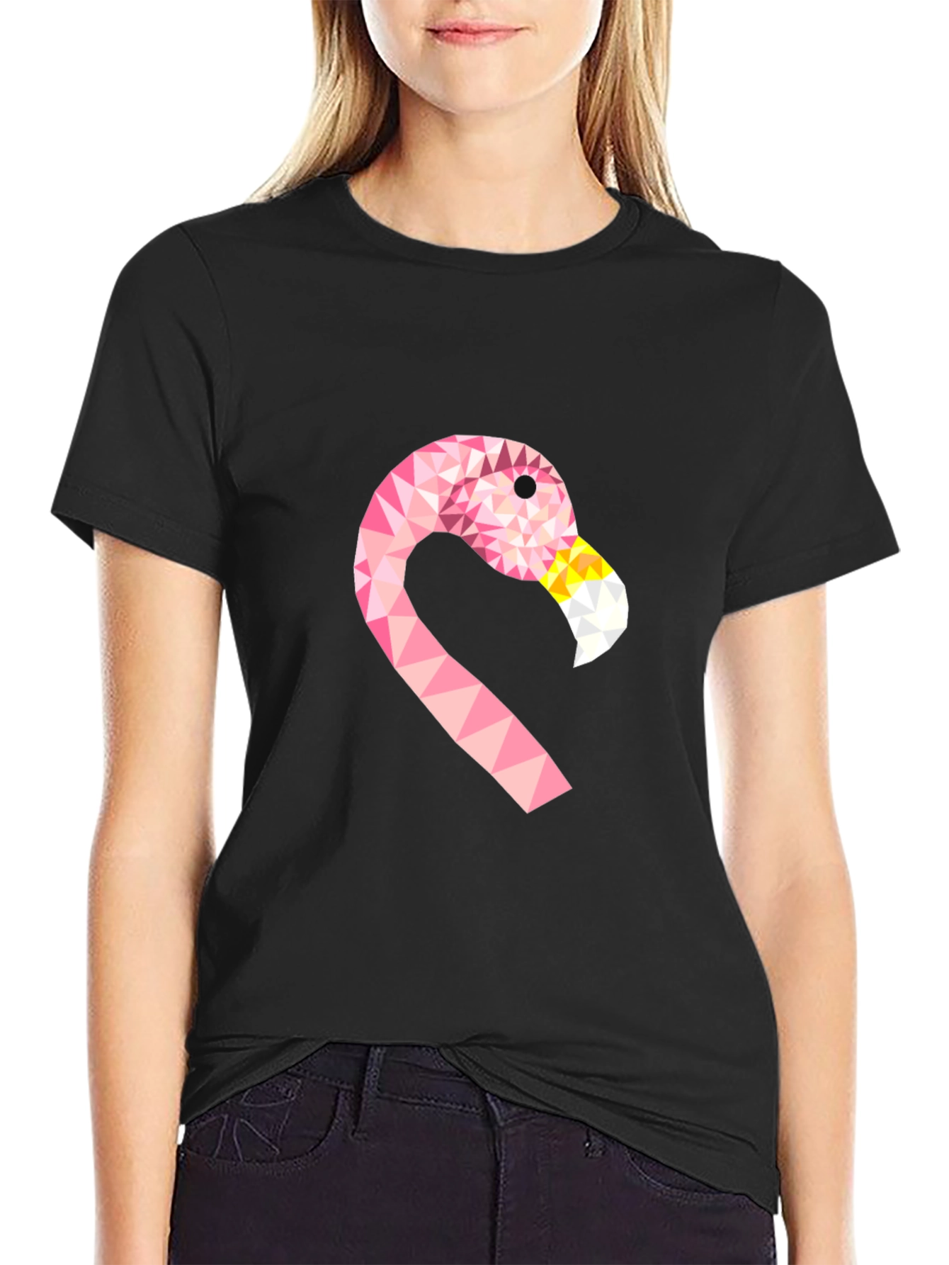 Geometric Flamingo Tee - Black Cotton Blend
