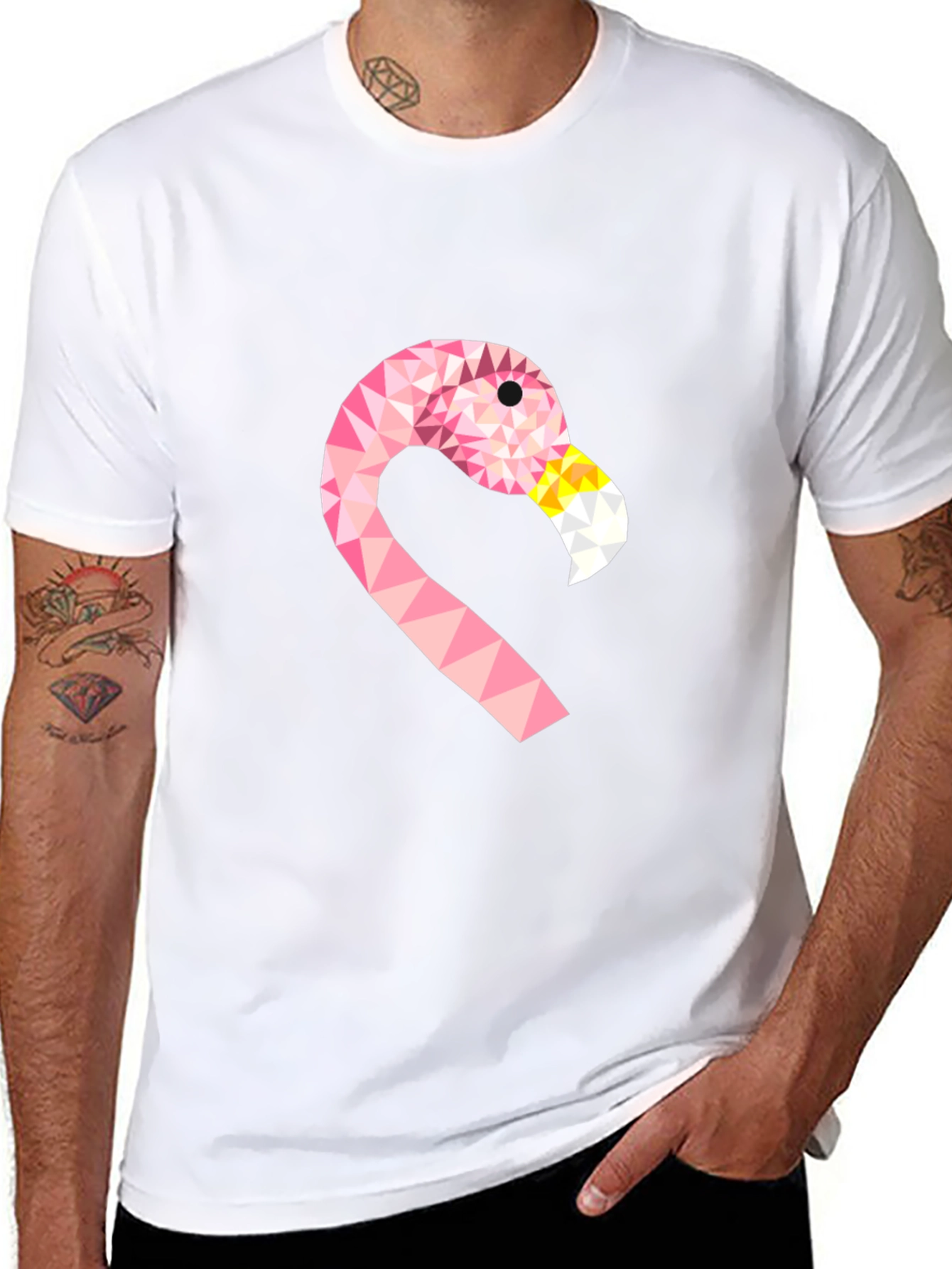 Geometric Flamingo Tee - Black Cotton Blend