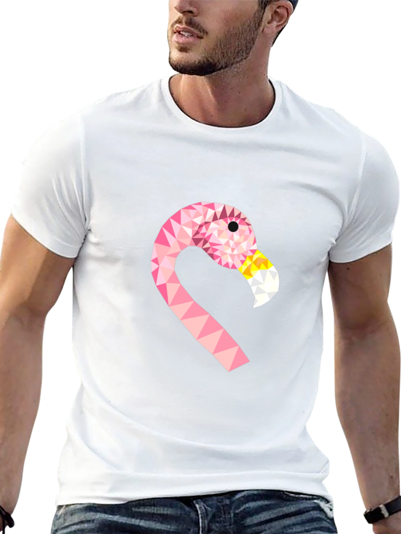 Geometric Flamingo Tee - Black Cotton Blend