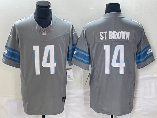 Men's Detroit Lions Amon-Ra St. Brown #14 Gray Game Jerseys