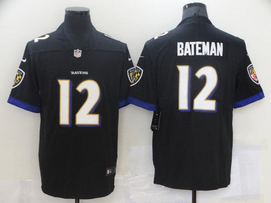 Men's Baltimore Ravens Rashod Bateman #12 Black Game Jerseys