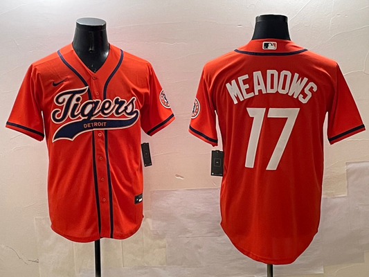 Men's Detroit Tigers Austin Meadows #17 Orange Replica Player Jerseys