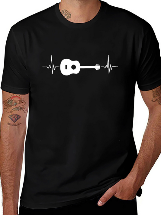 Ukulele Heartbeat Graphic Black T-Shirt