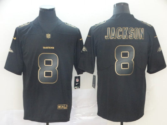 Men's Baltimore Ravens #8 Lamar Jackson Black Team Game Jerseys
