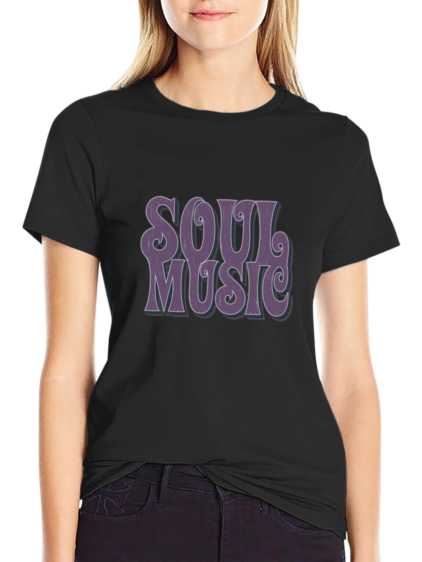 Retro Soul Music Graphic Tee - Black Casual T-Shirt