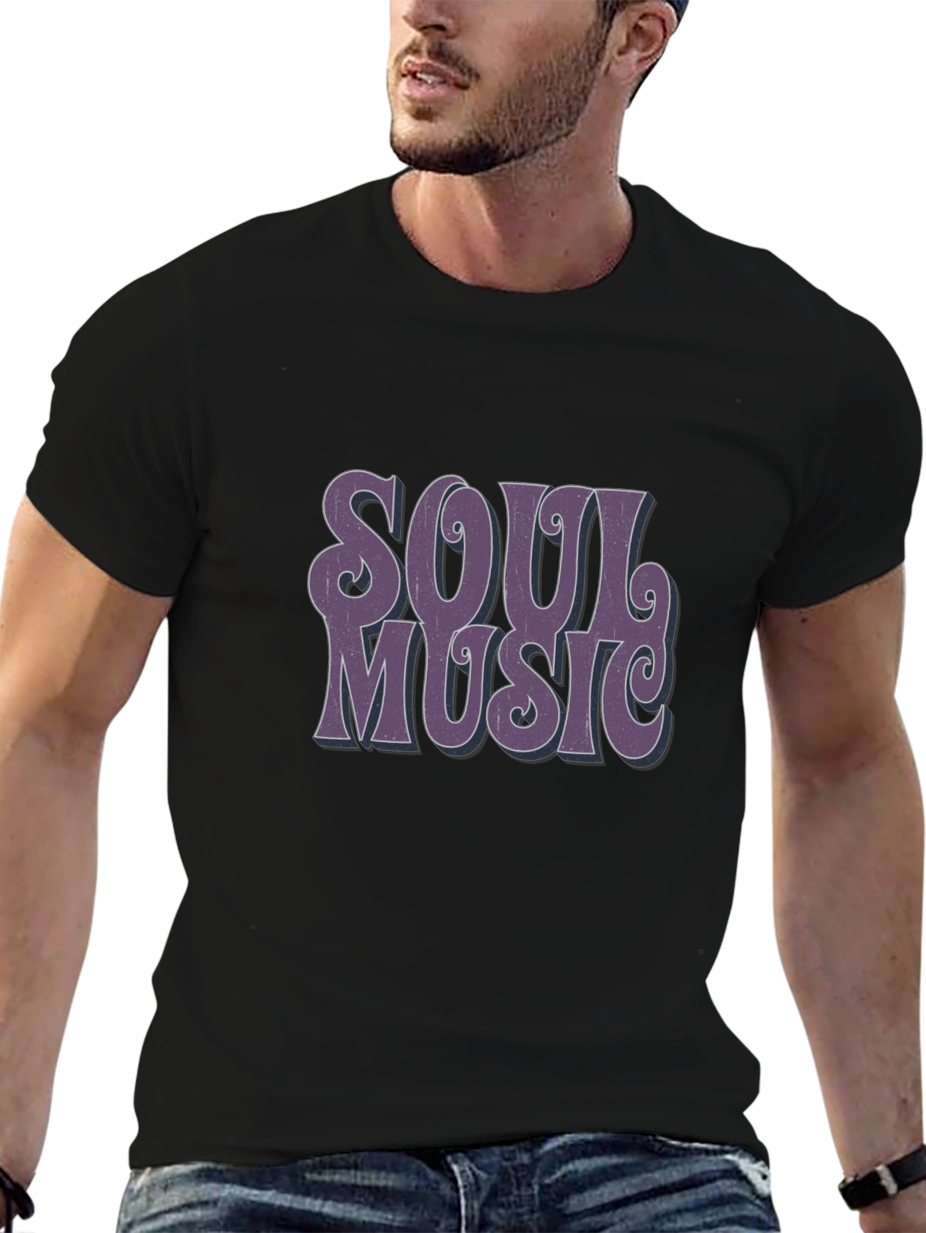 Retro Soul Music Graphic Tee - Black Casual T-Shirt