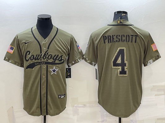 Men's Dallas Cowboys Dak Prescott #4 Olive 2022 Salute To Service Limited Jerseys Joint Edition
