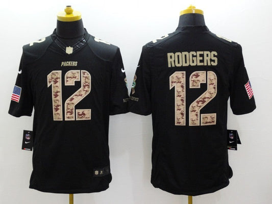 Men's Green Bay Packers #12 Aaron Rodgers Black Team Game Jerseys