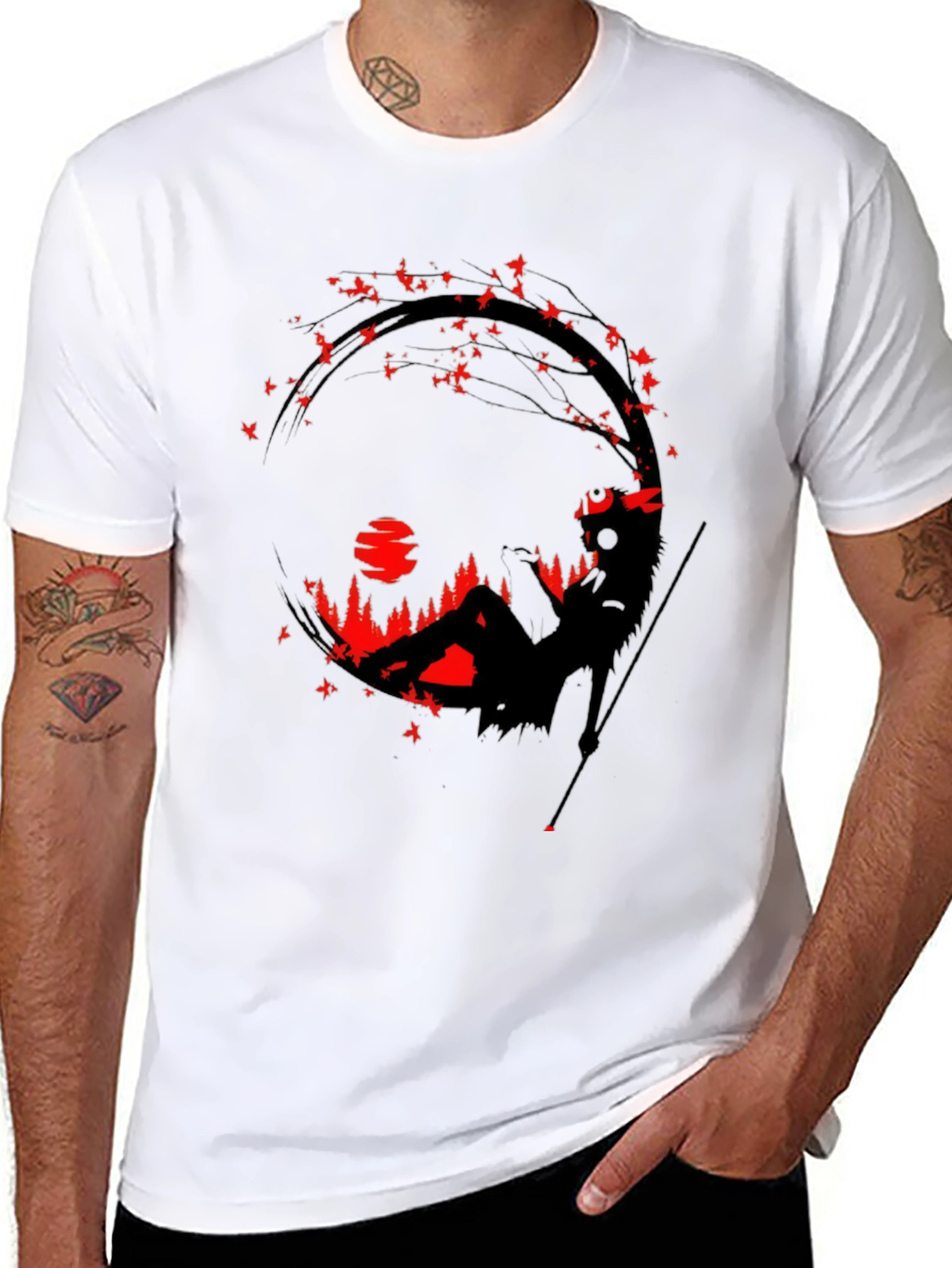 Black T-Shirt with Artistic Silhouette Graphic