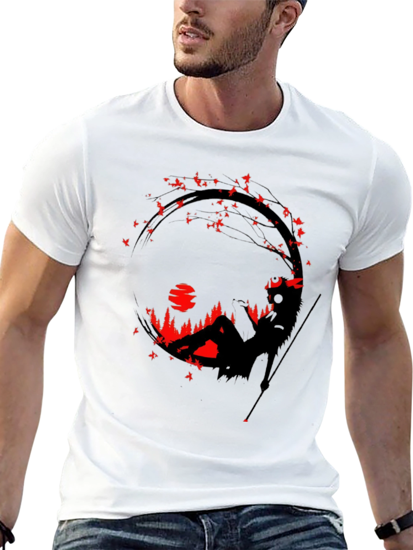Black T-Shirt with Artistic Silhouette Graphic