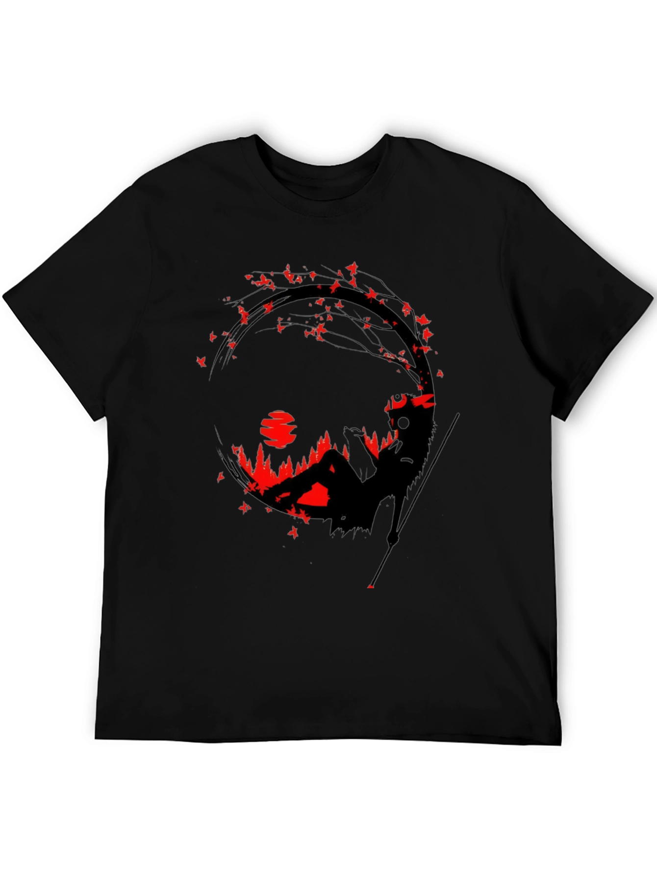 Black T-Shirt with Artistic Silhouette Graphic
