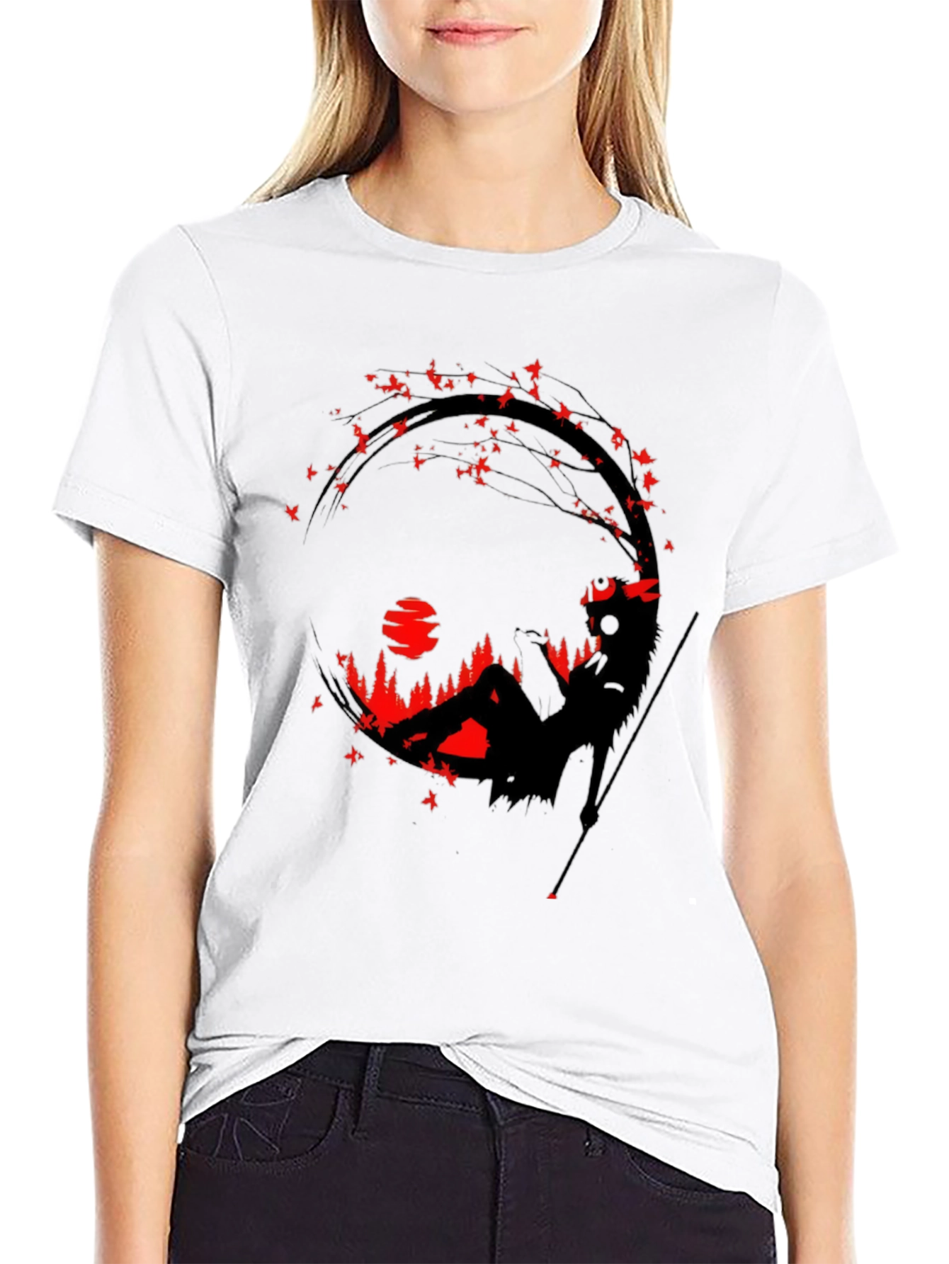 Black T-Shirt with Artistic Silhouette Graphic