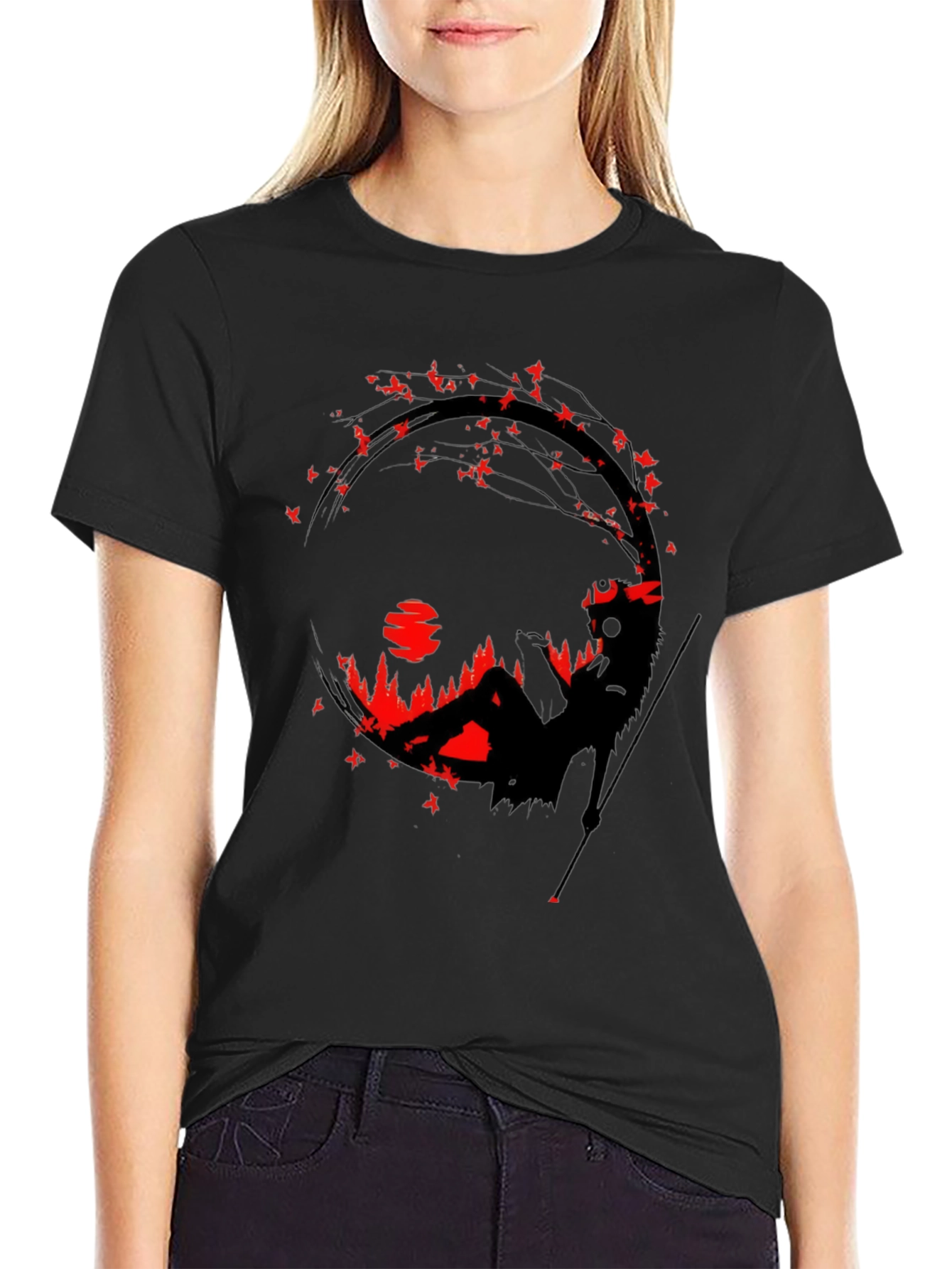 Black T-Shirt with Artistic Silhouette Graphic