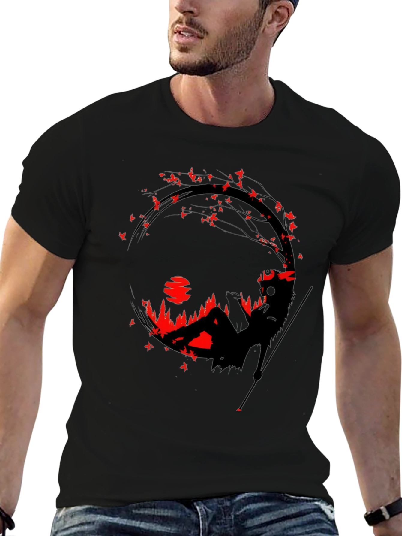 Black T-Shirt with Artistic Silhouette Graphic