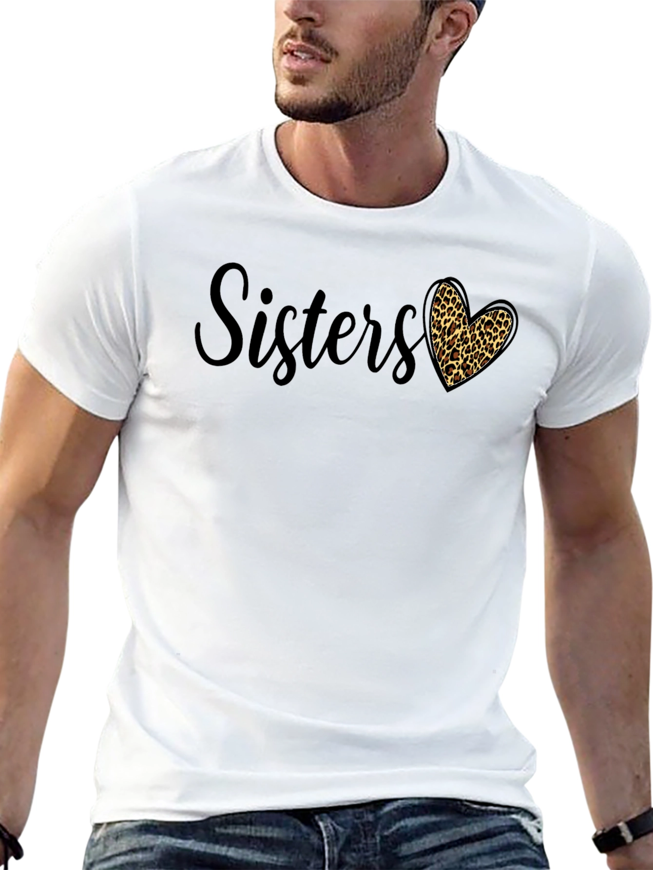 Sisters Leopard Print Heart Graphic Tee