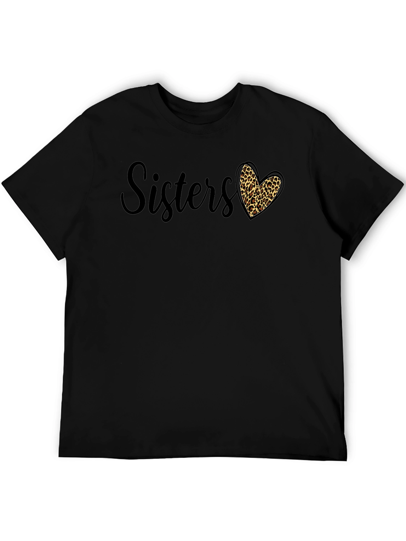 Sisters Leopard Print Heart Graphic Tee