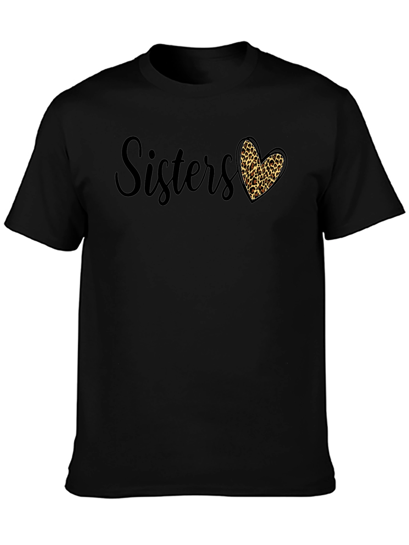 Sisters Leopard Print Heart Graphic Tee