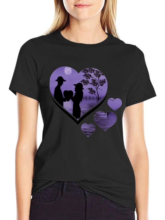 Romantic Heart Silhouette Graphic T-Shirt
