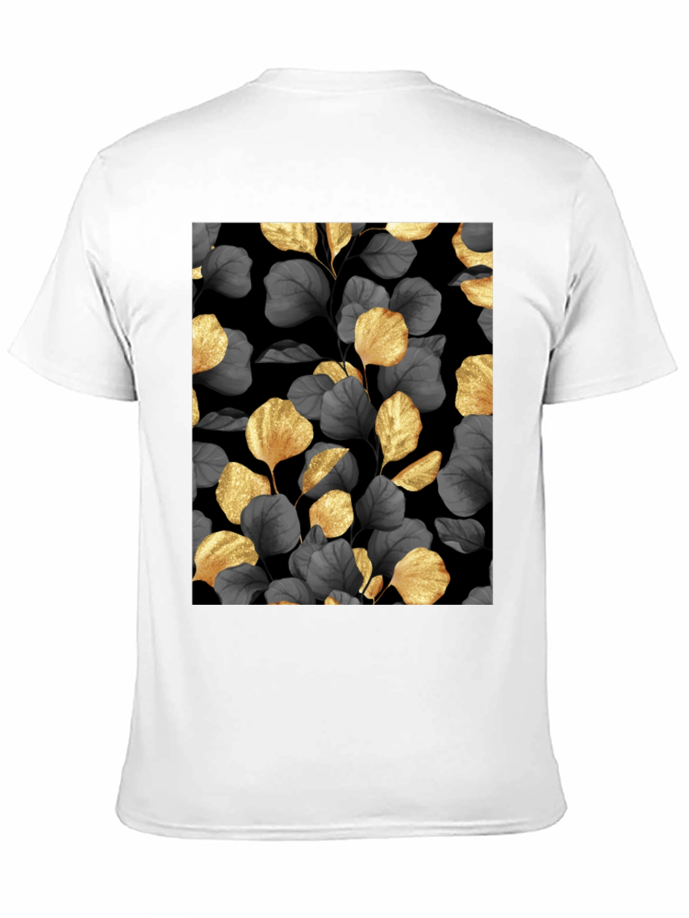 Elegant Gold Leaf Print Black T-Shirt