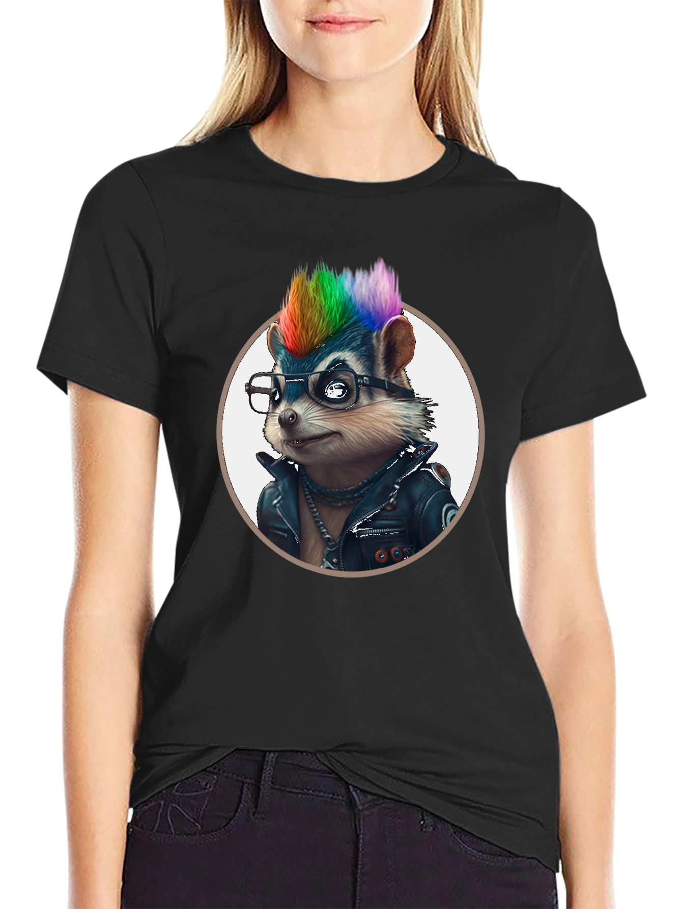 Cool Hedgehog in Leather Jacket Graphic Tee