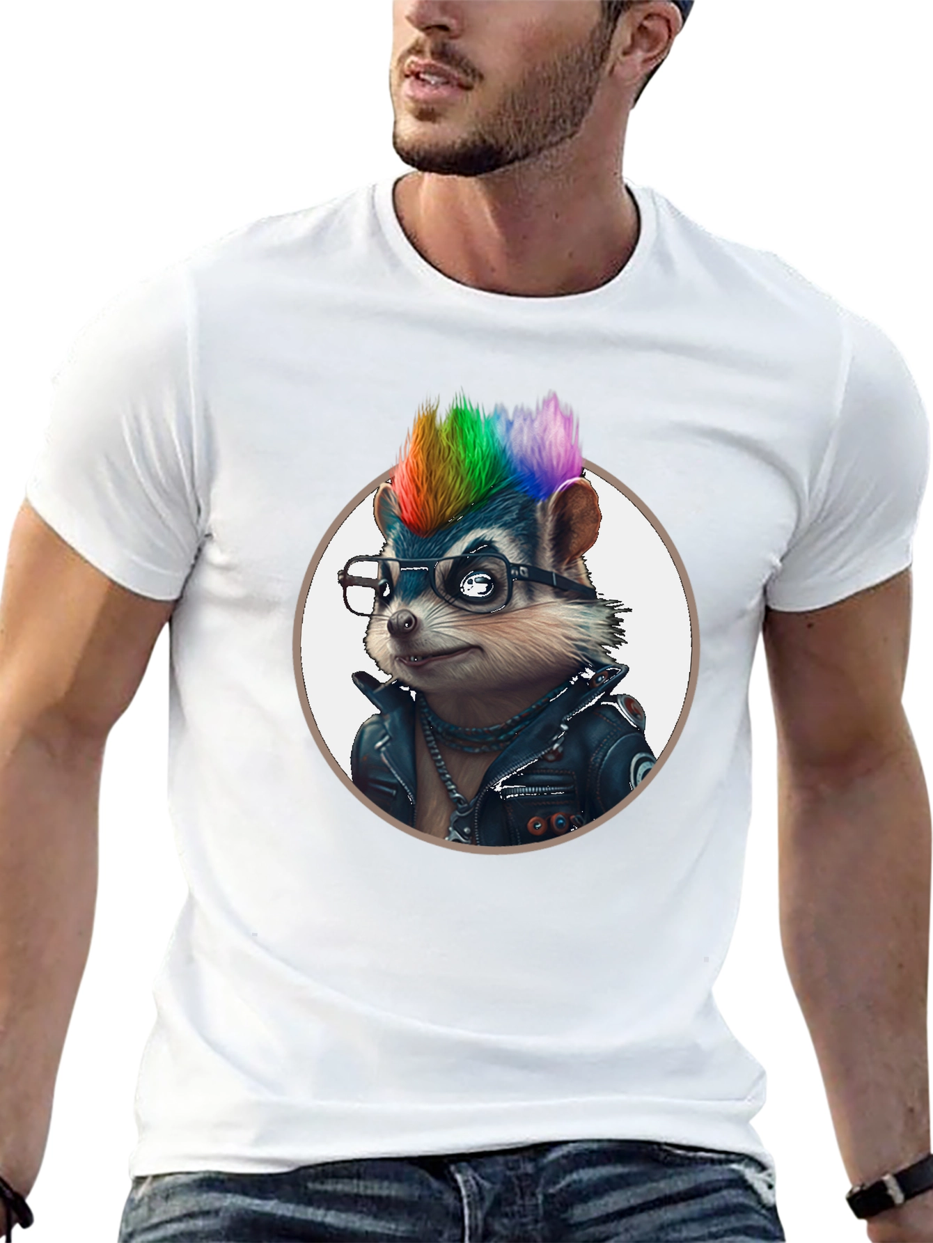 Cool Hedgehog in Leather Jacket Graphic Tee