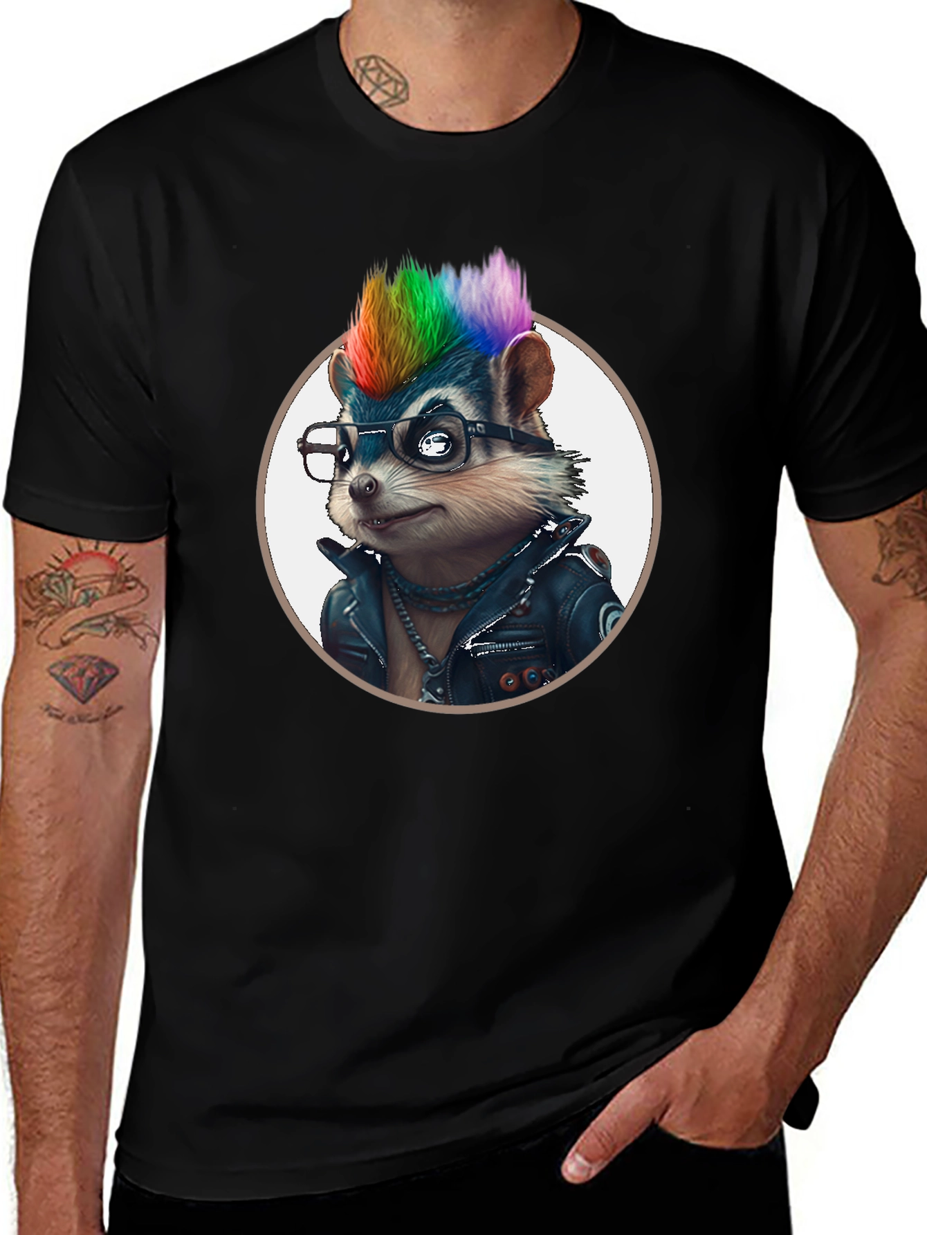 Cool Hedgehog in Leather Jacket Graphic Tee
