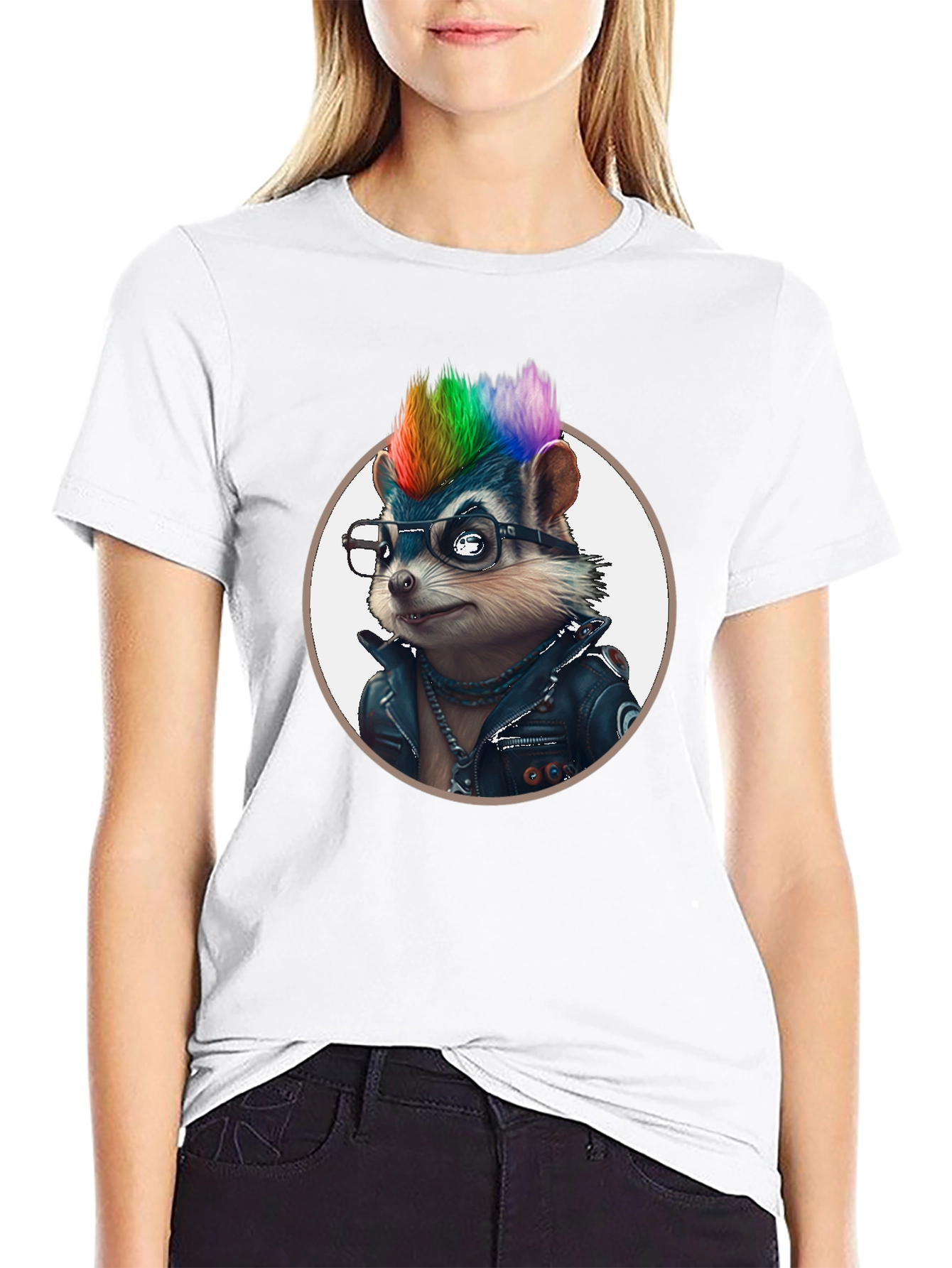 Cool Hedgehog in Leather Jacket Graphic Tee