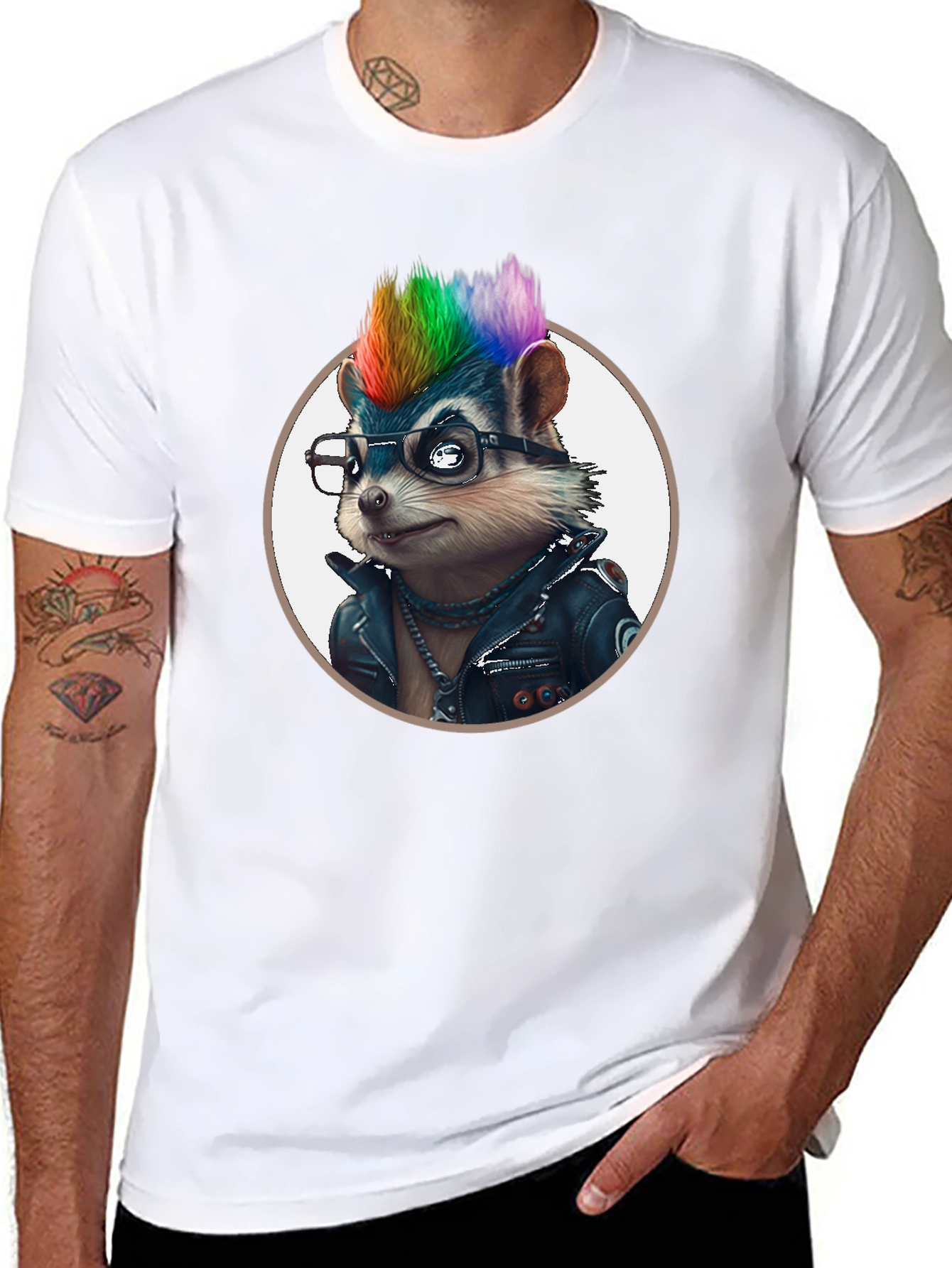 Cool Hedgehog in Leather Jacket Graphic Tee