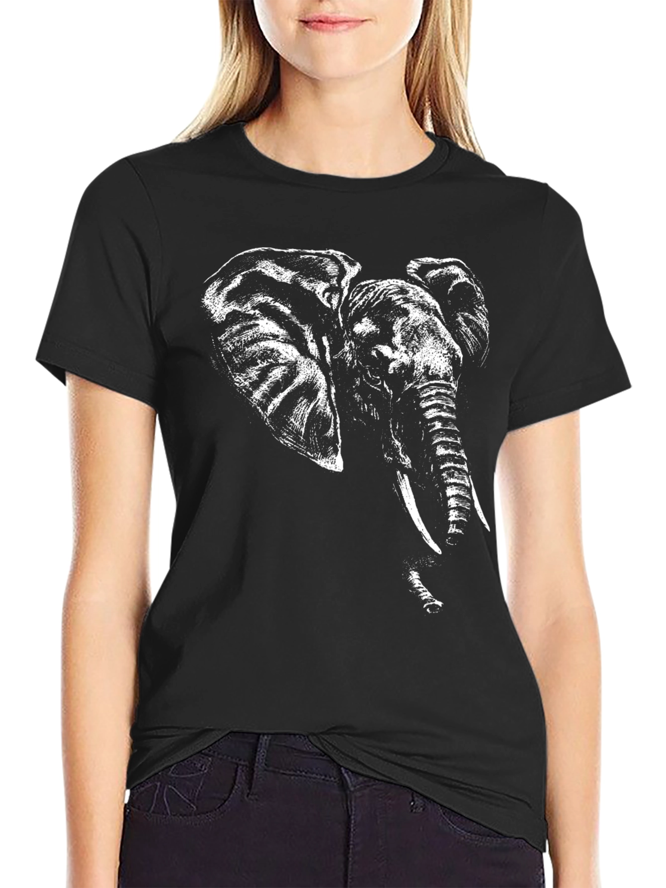 Elephant Graphic Print Black Tee
