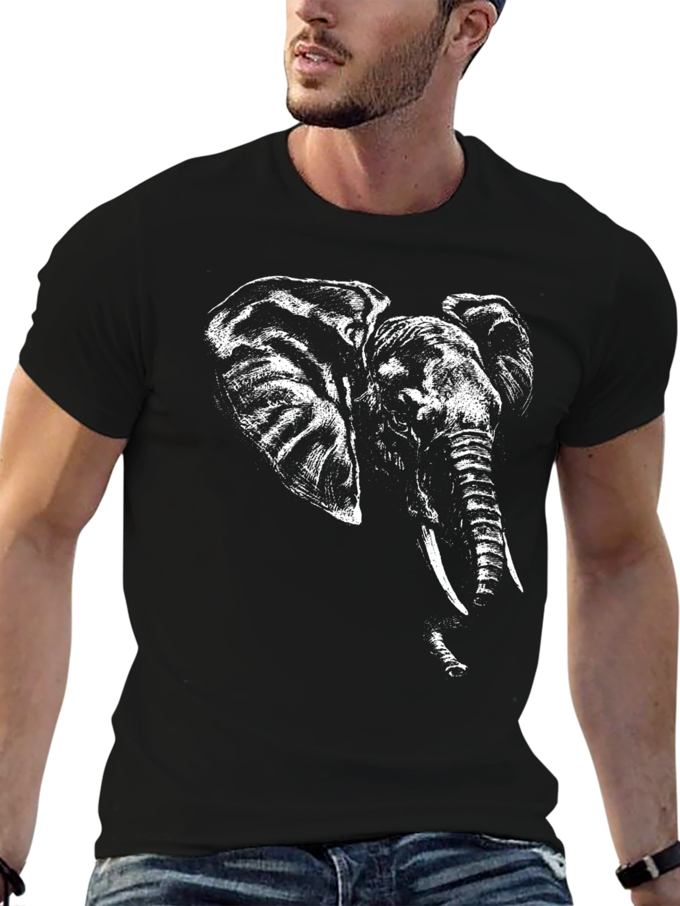 Elephant Graphic Print Black Tee