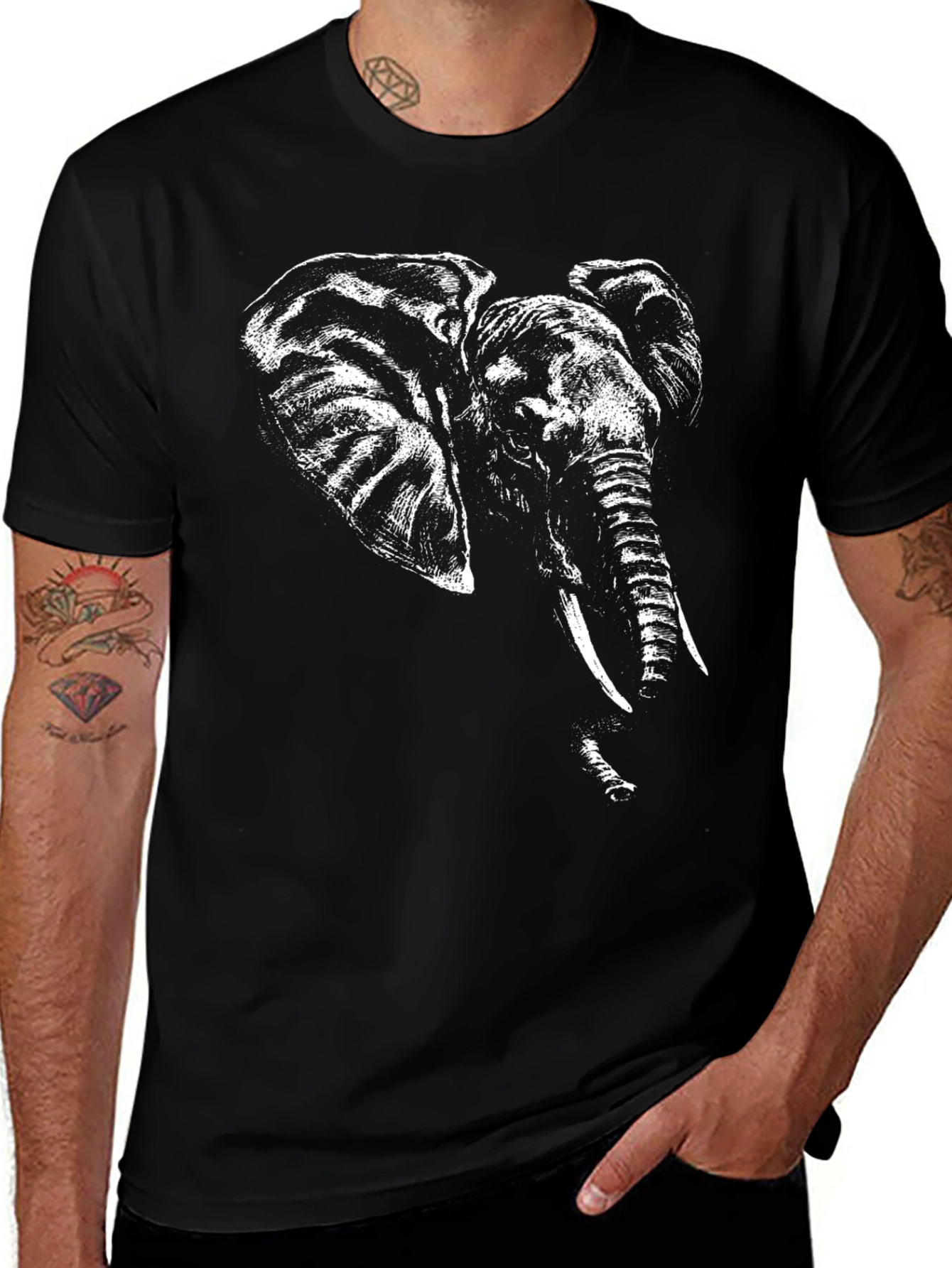 Elephant Graphic Print Black Tee
