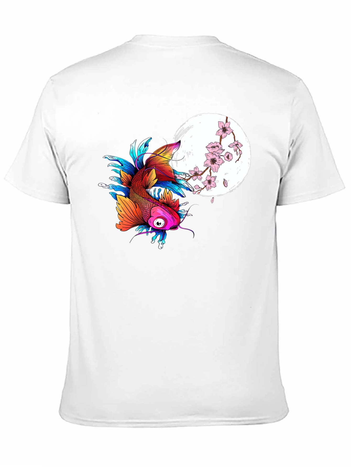 Koi Fish Cherry Blossom Graphic Black Tee