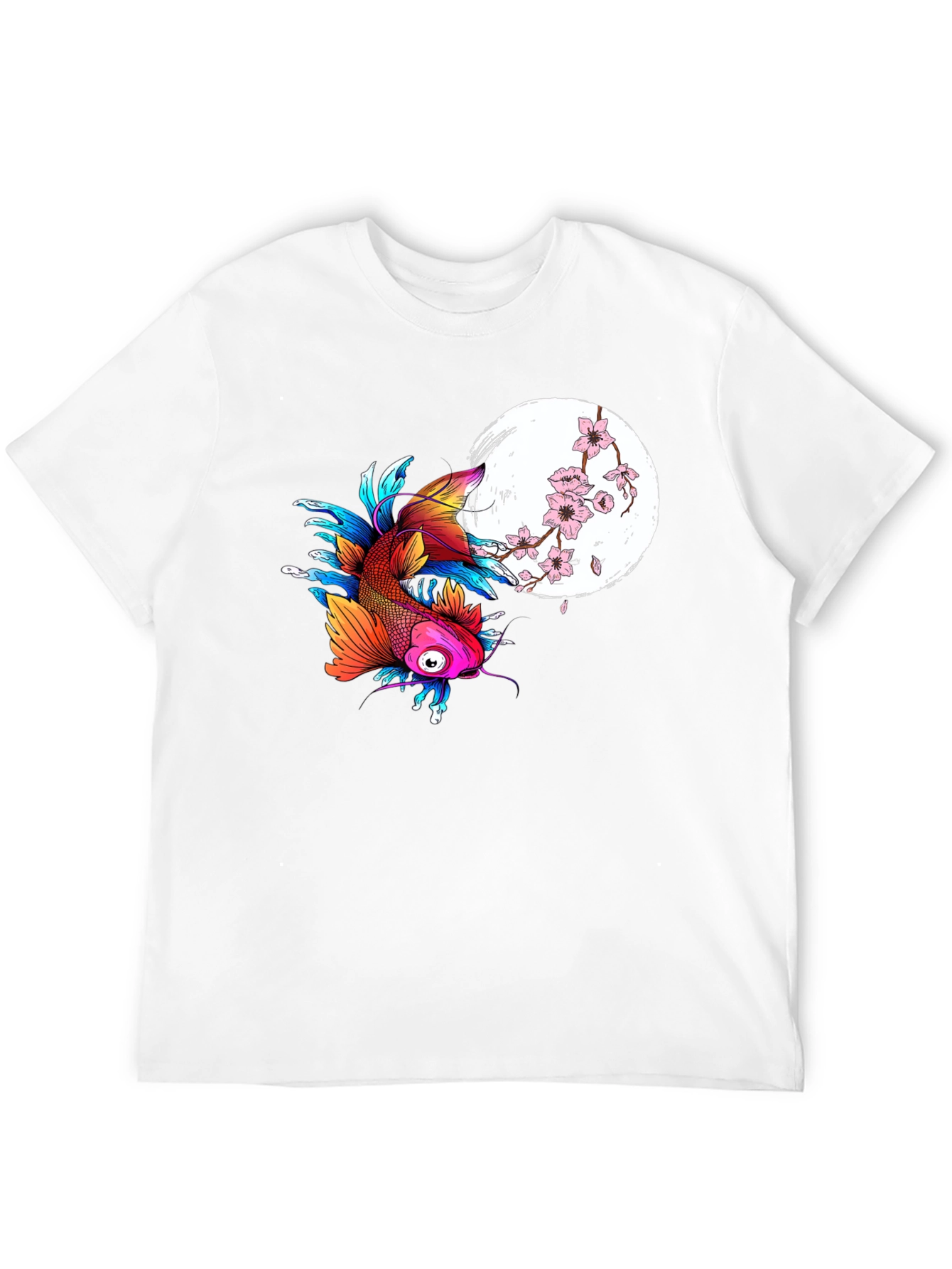 Koi Fish Cherry Blossom Graphic Black Tee