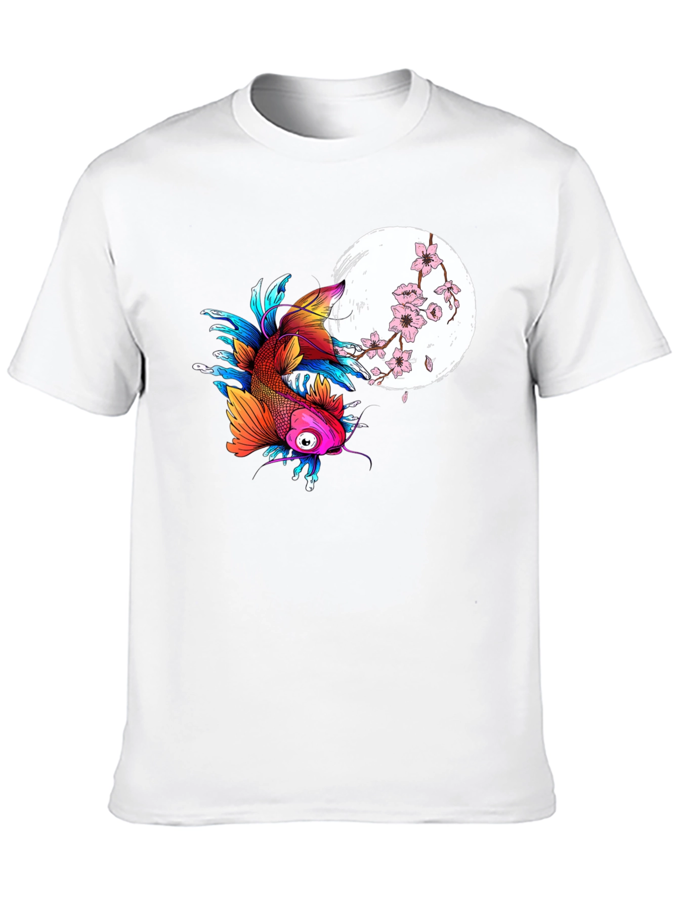 Koi Fish Cherry Blossom Graphic Black Tee