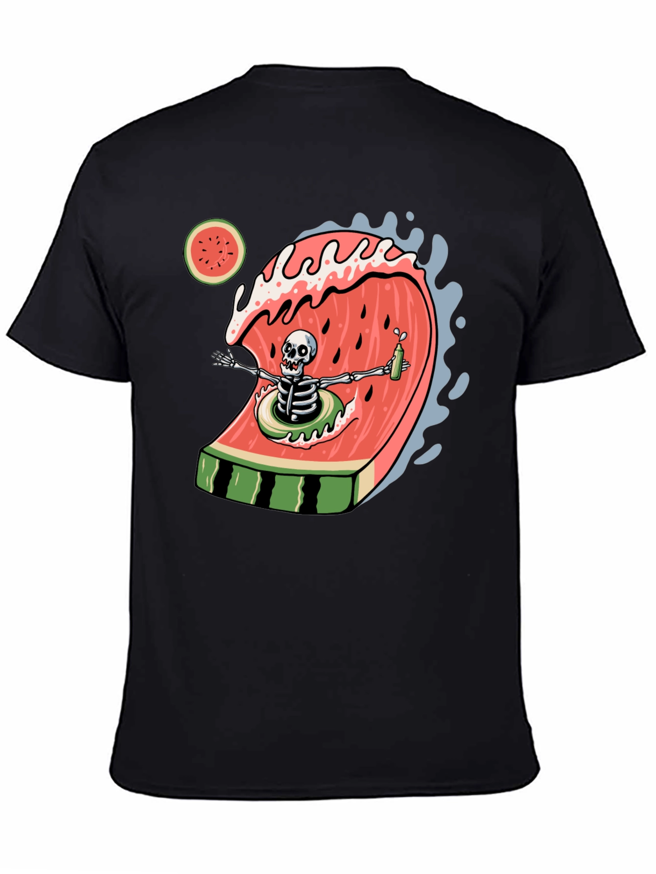 Skeleton Watermelon Wave Graphic Tee - Black