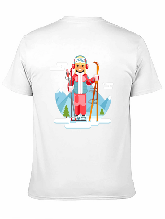 Skiing Girl Graphic T-Shirt - Black Crew Neck Tee