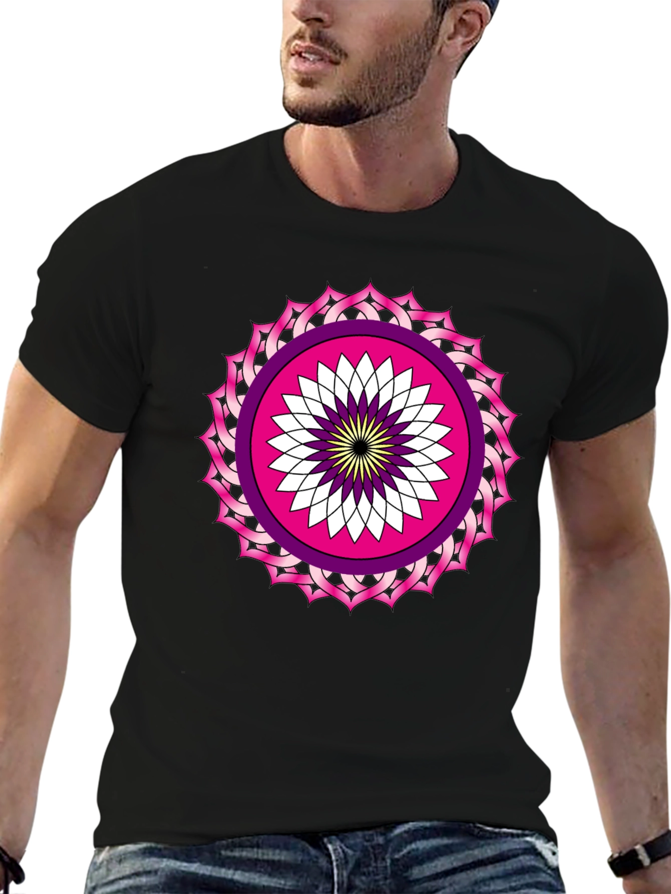 Black T-Shirt with Mandala Print
