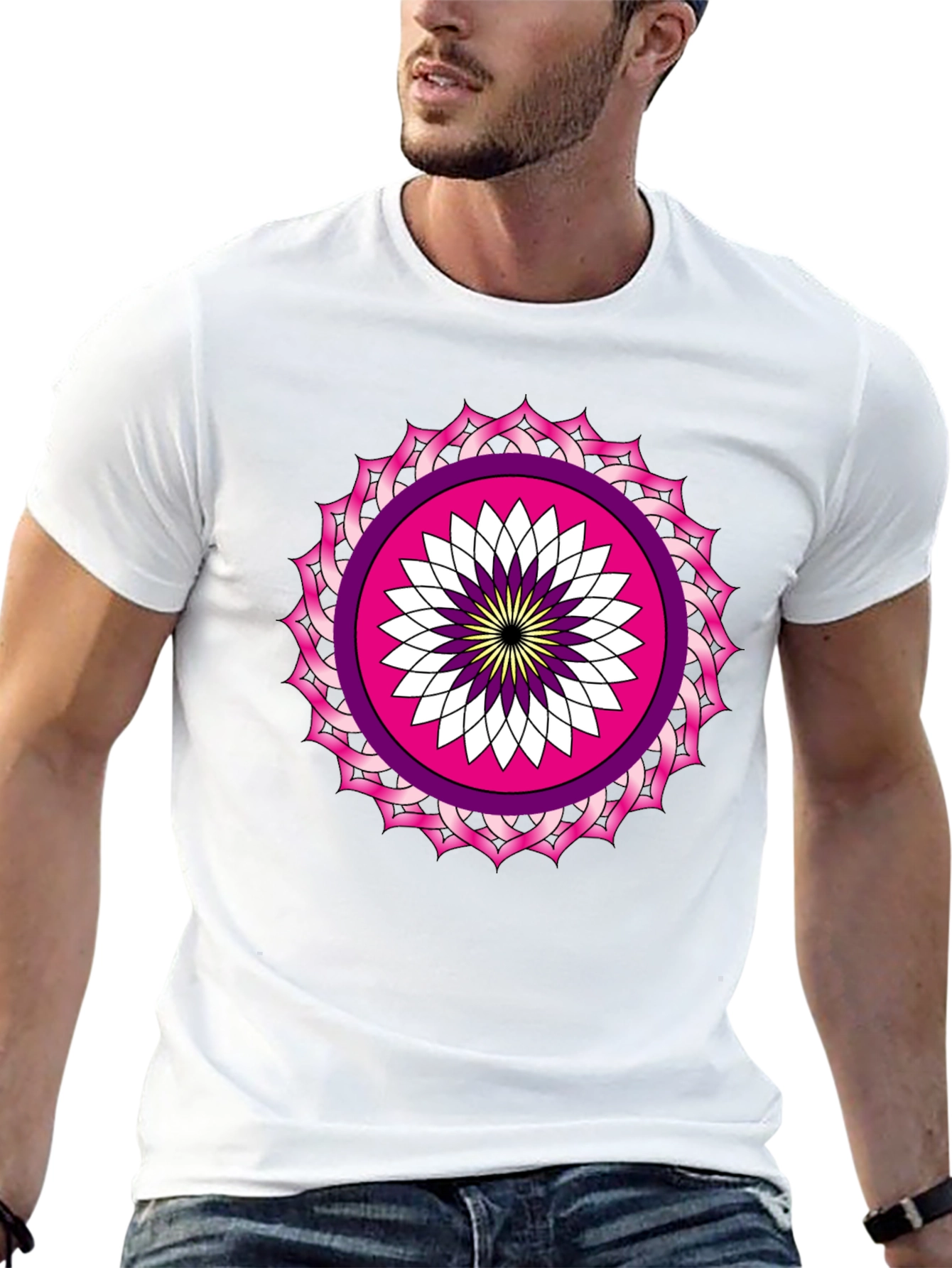 Black T-Shirt with Mandala Print