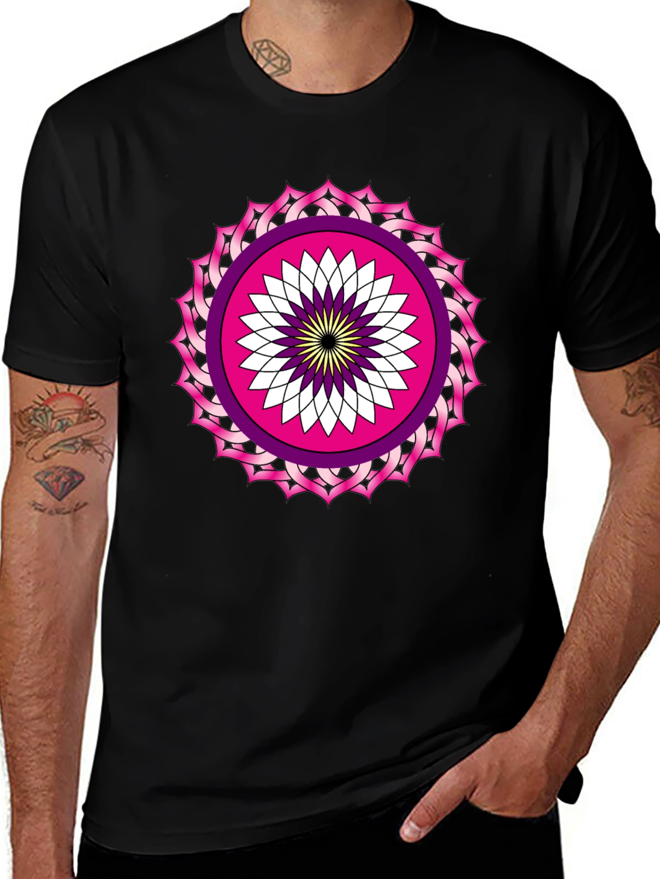 Black T-Shirt with Mandala Print