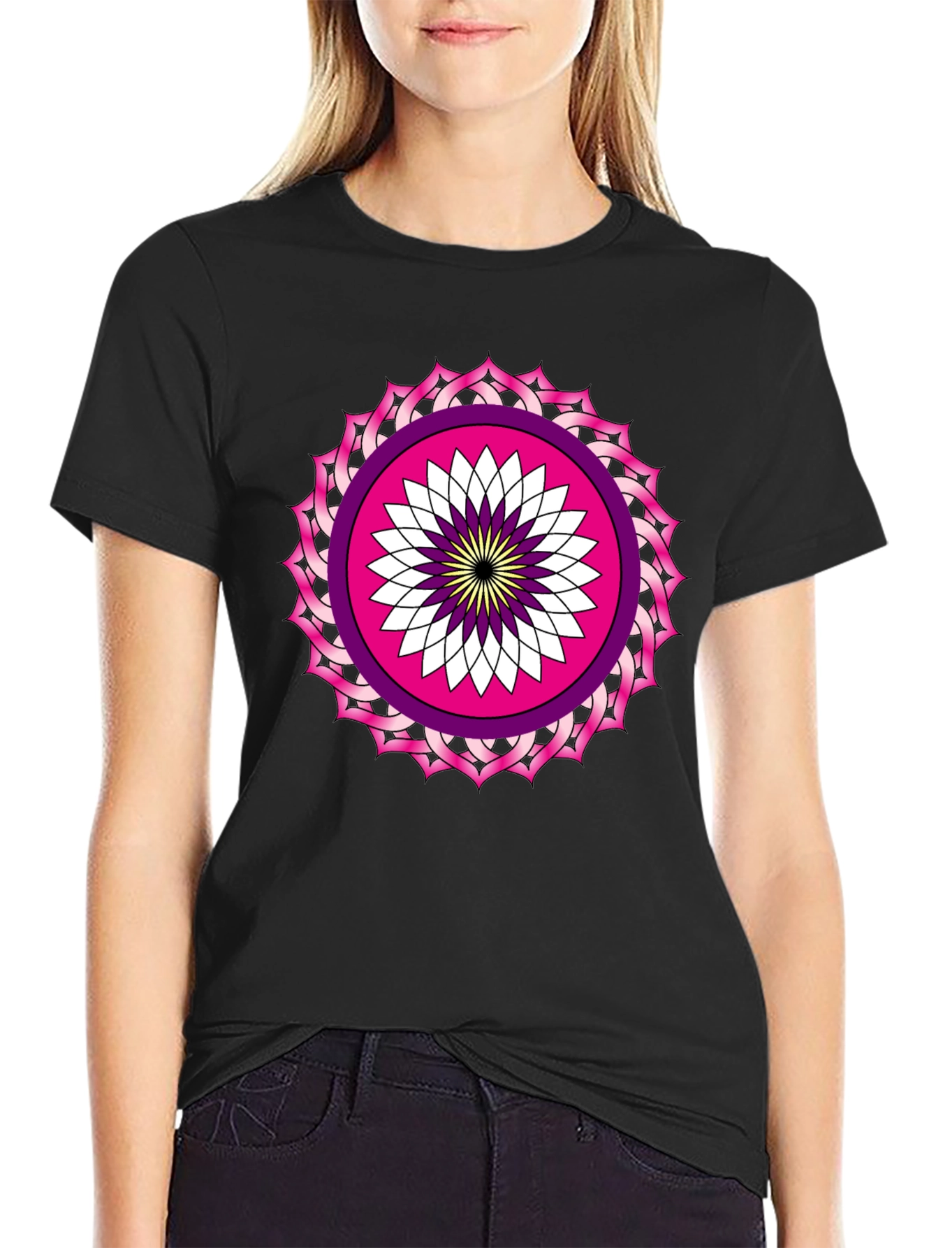 Black T-Shirt with Mandala Print
