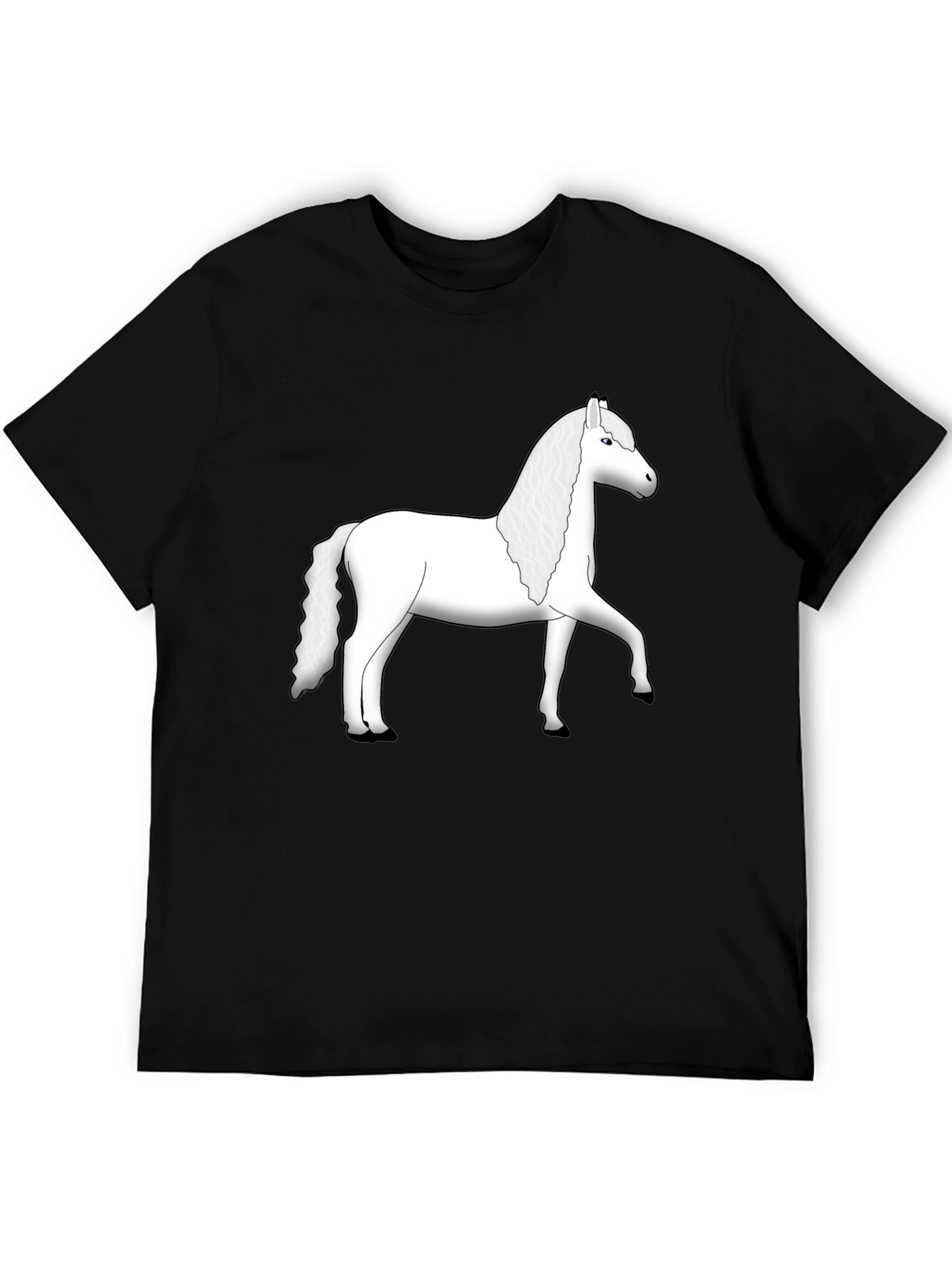 Black T-Shirt with White Horse Graphic