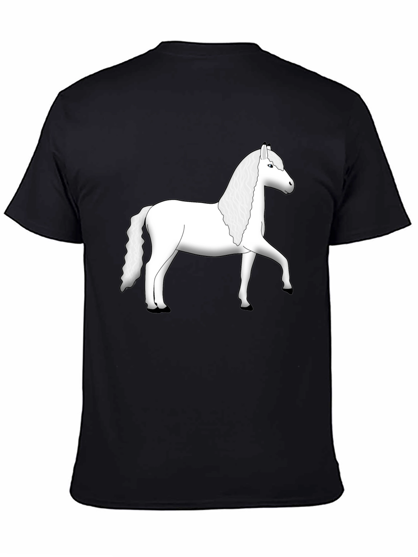 Black T-Shirt with White Horse Graphic