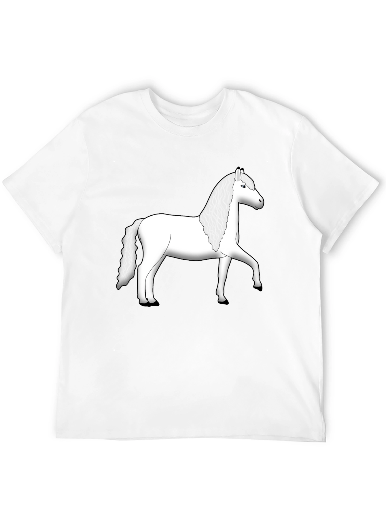 Black T-Shirt with White Horse Graphic
