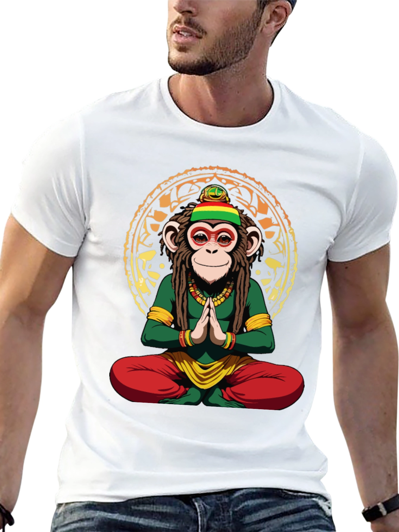 Rasta Monkey T-Shirt - Meditating Ape Graphic Tee
