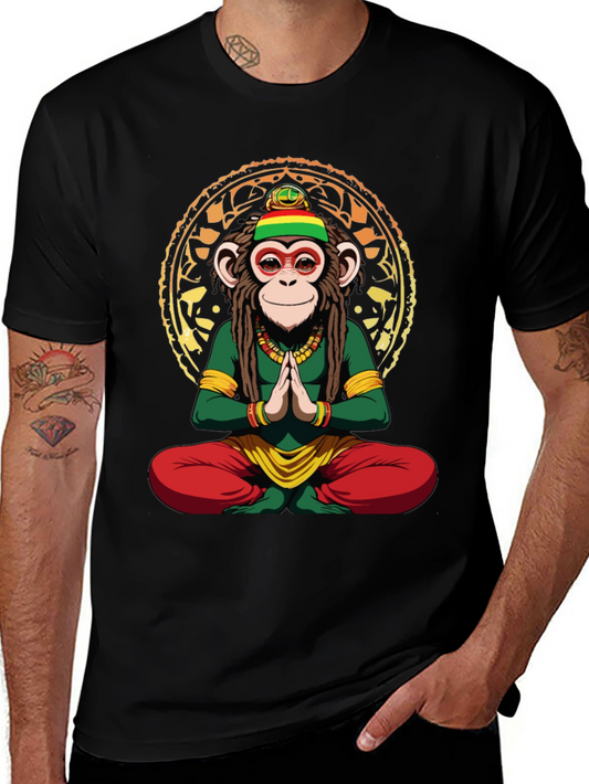 Rasta Monkey T-Shirt - Meditating Ape Graphic Tee