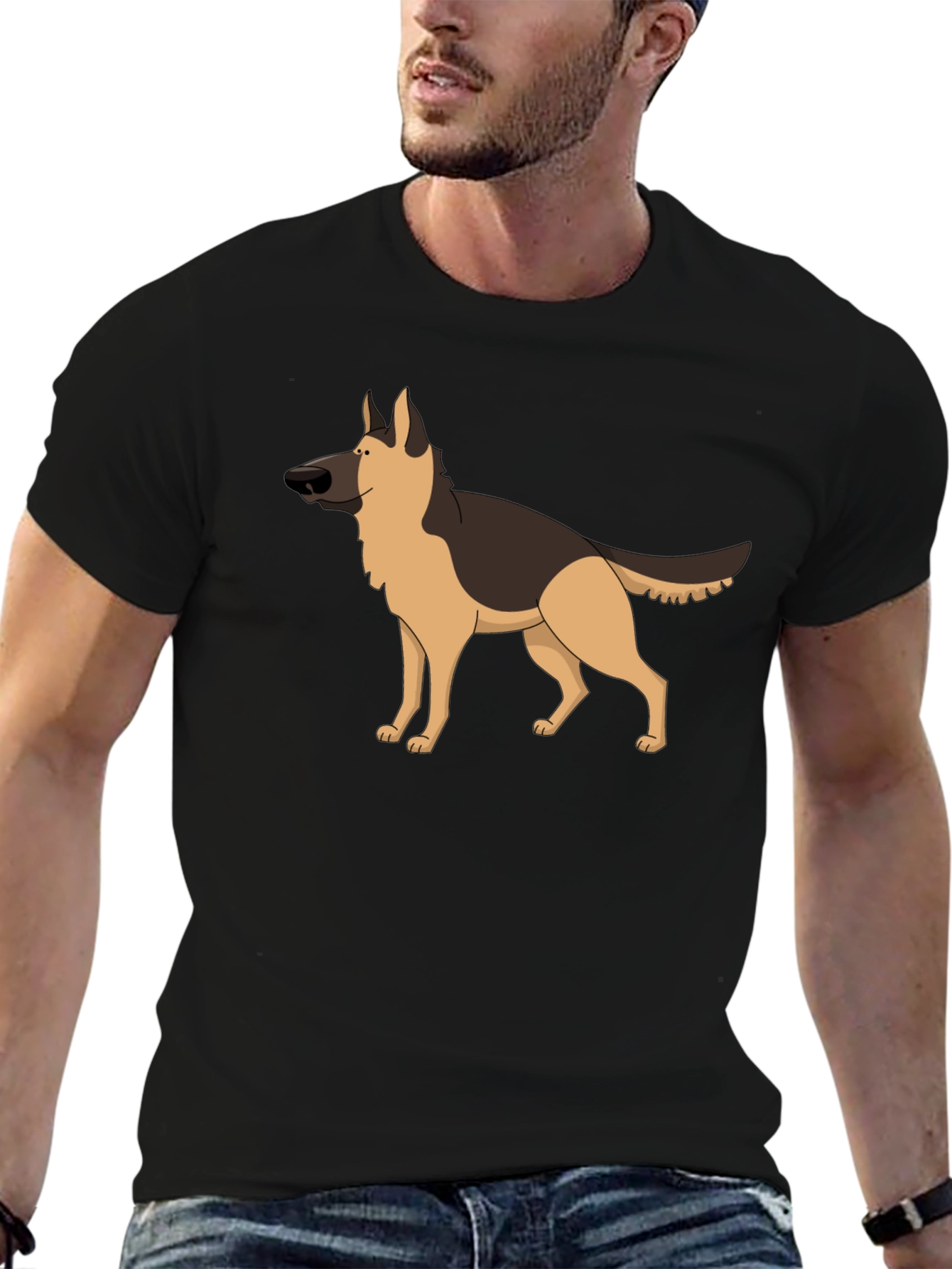 German Shepherd Graphic Tee - Black Crew Neck Shirt