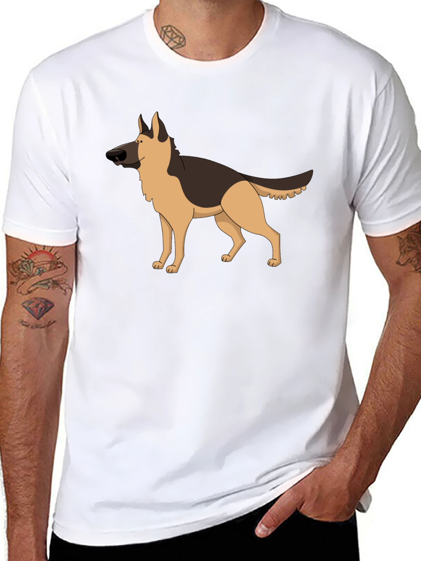 German Shepherd Graphic Tee - Black Crew Neck Shirt